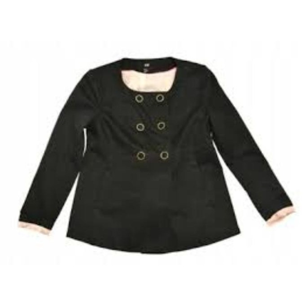 H&M Blazer Jacket Women's Size 16 Black Lined Square Neck Double Breasted Luxury